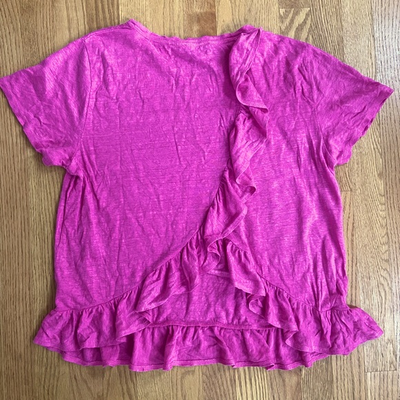J. Crew Ruffle Back Linen Pink Tee - Picture 3 of 5